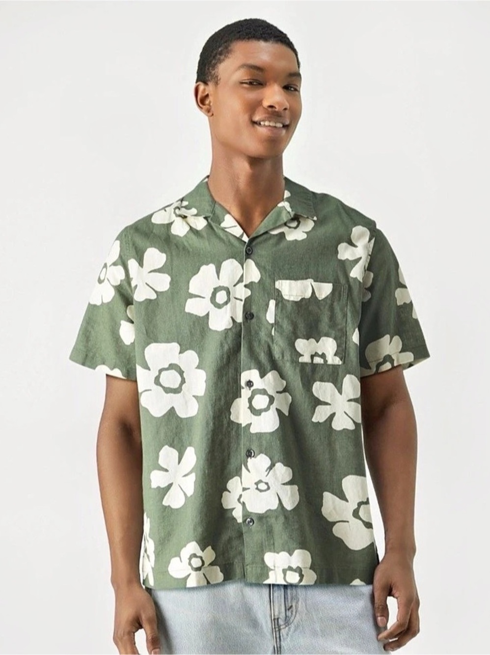 GAP NWOT Men’s Green Floral Print Linen-Blend Button Down Shirt Green Size XXL